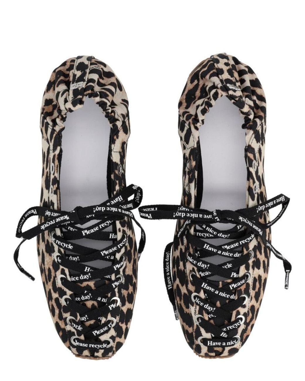 Ganni Black Print Lace Up Ballet Flats