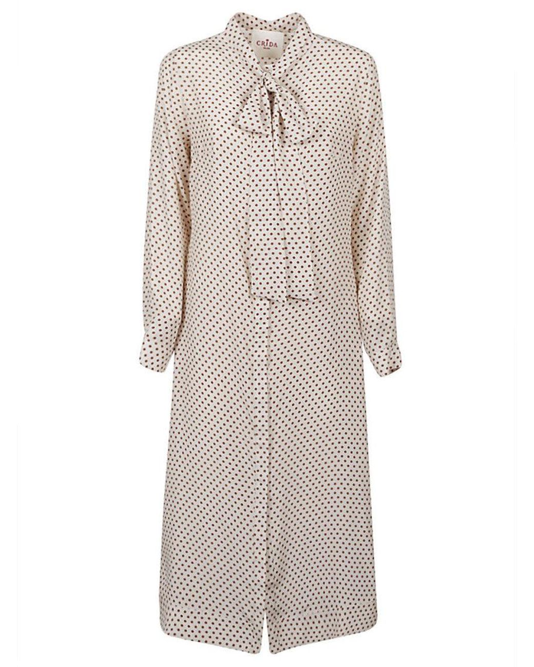 CRI.DA Gray Polka Dot Silk Midi Dress