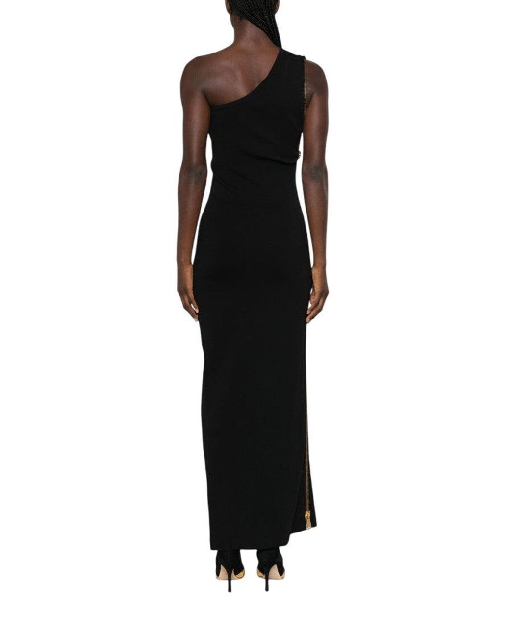 Elisabetta Franchi Black One Shoulder Maxi Dress