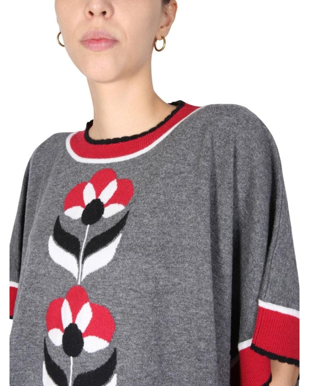 Moschino Gray Floral Round Neck Sweater