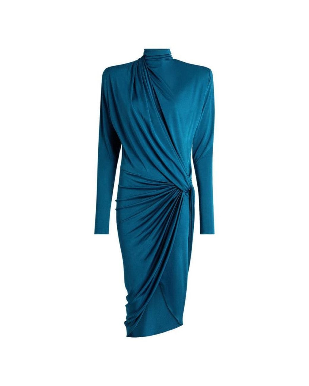 Balmain Blue Mock Collar Knee Length Dress