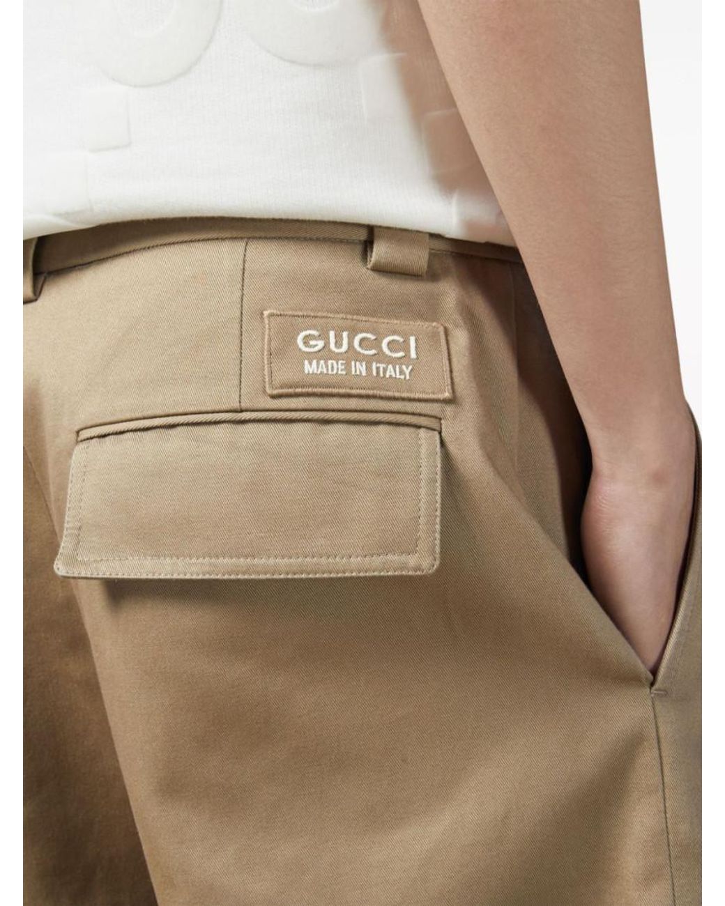 Gucci Natural High-Waisted Pants With Logo Patch for men