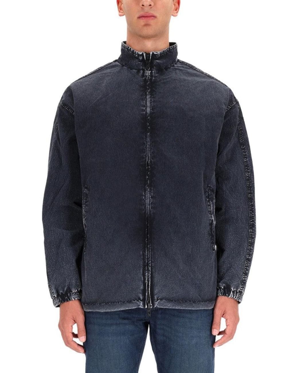 DIESEL Blue Solid Mandarin Collar Jacket for men