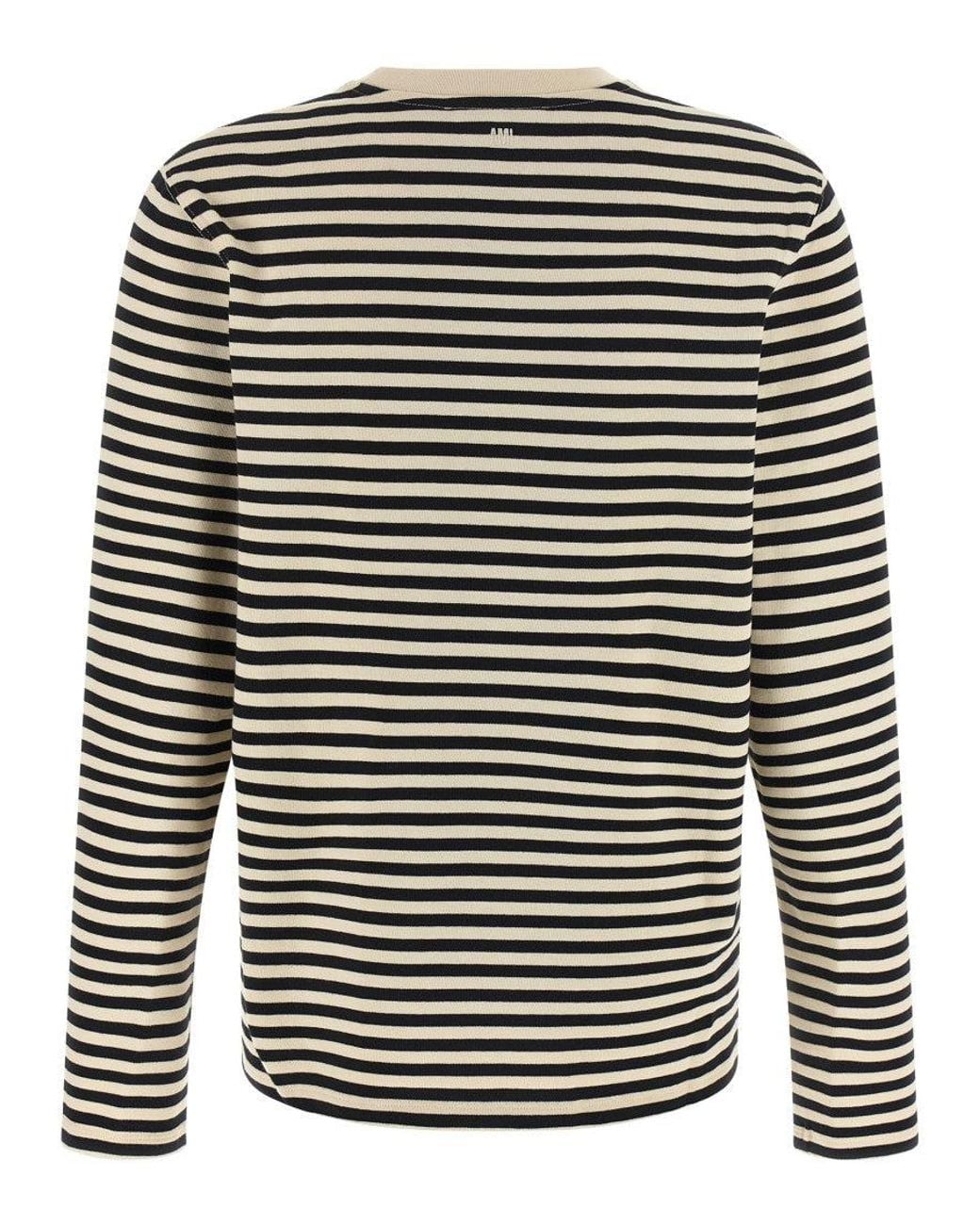AMI Black Stripes Crew Neck T-Shirt for men