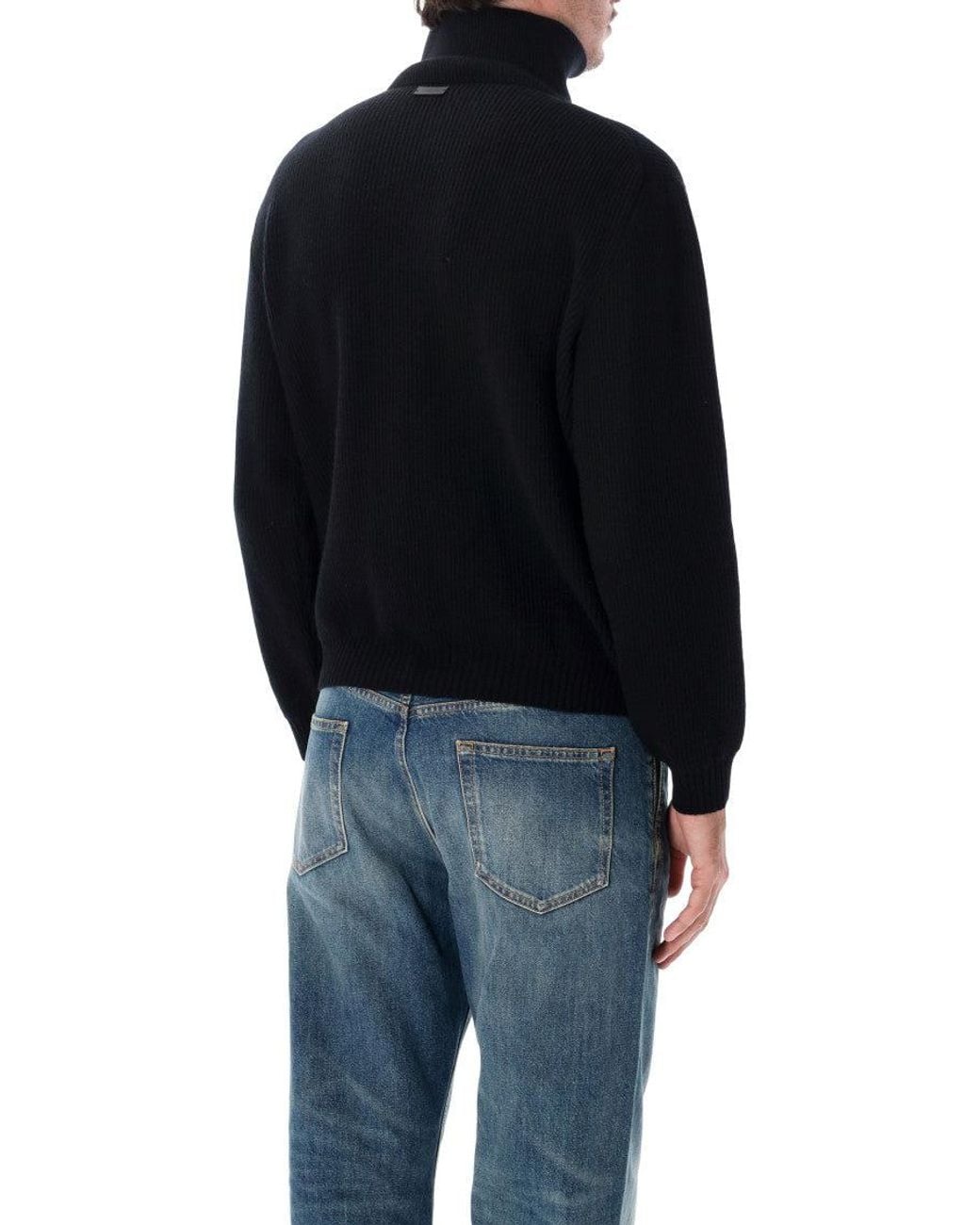 Saint Laurent Black Knitted Half Zip Sweater for men