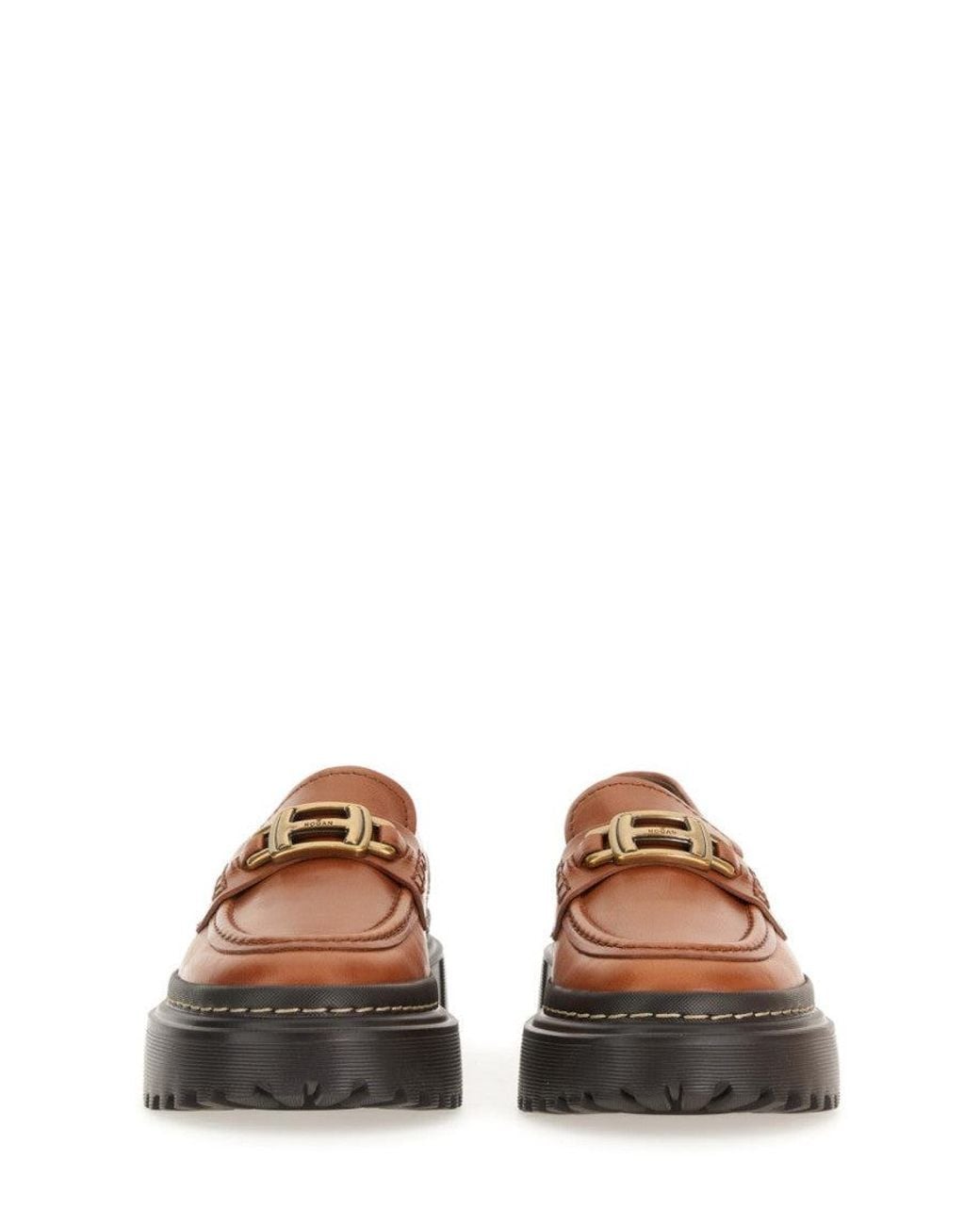 Hogan Brown Embellished Loafers