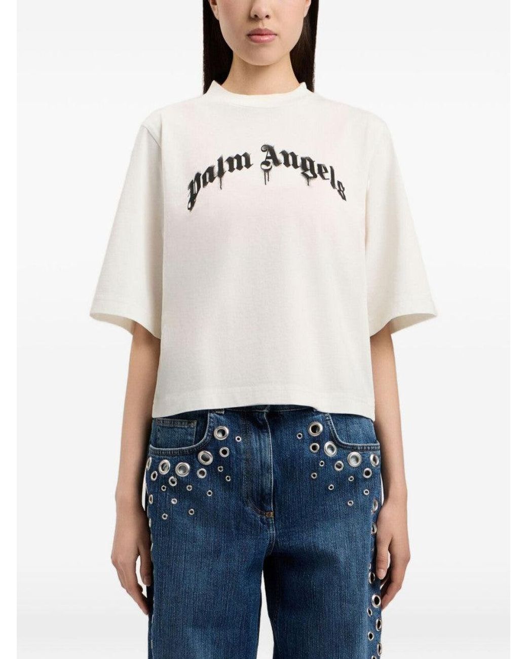 Palm Angels White Curved Logo Box T-Shirt