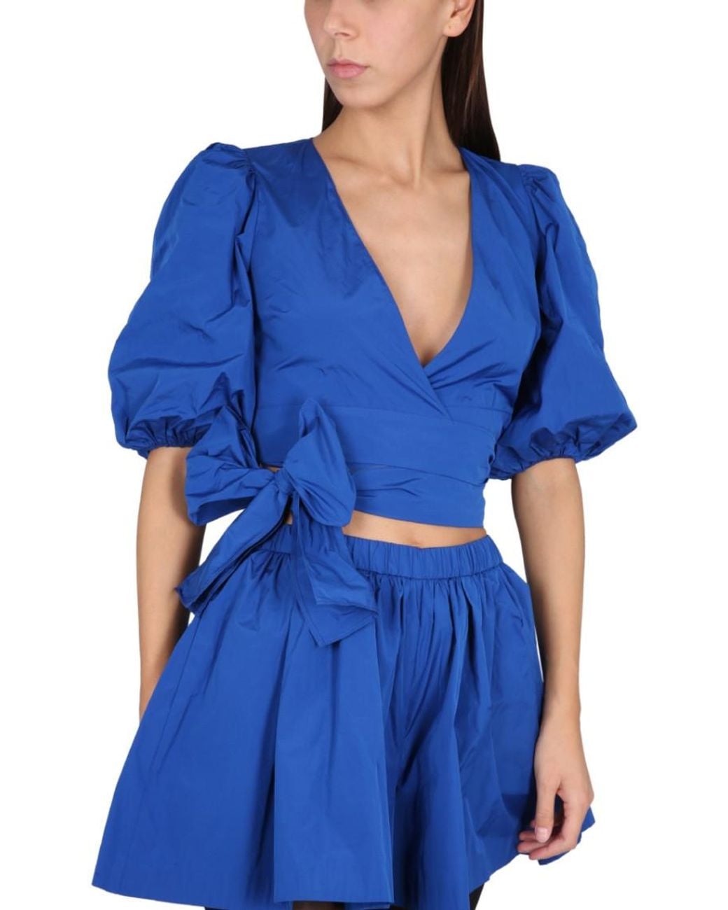 RED Valentino Blue Solid V Neck Top