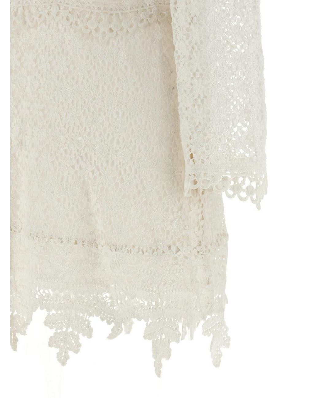 Isabel Marant White Crew Neck Lace Pattern Mini Dress