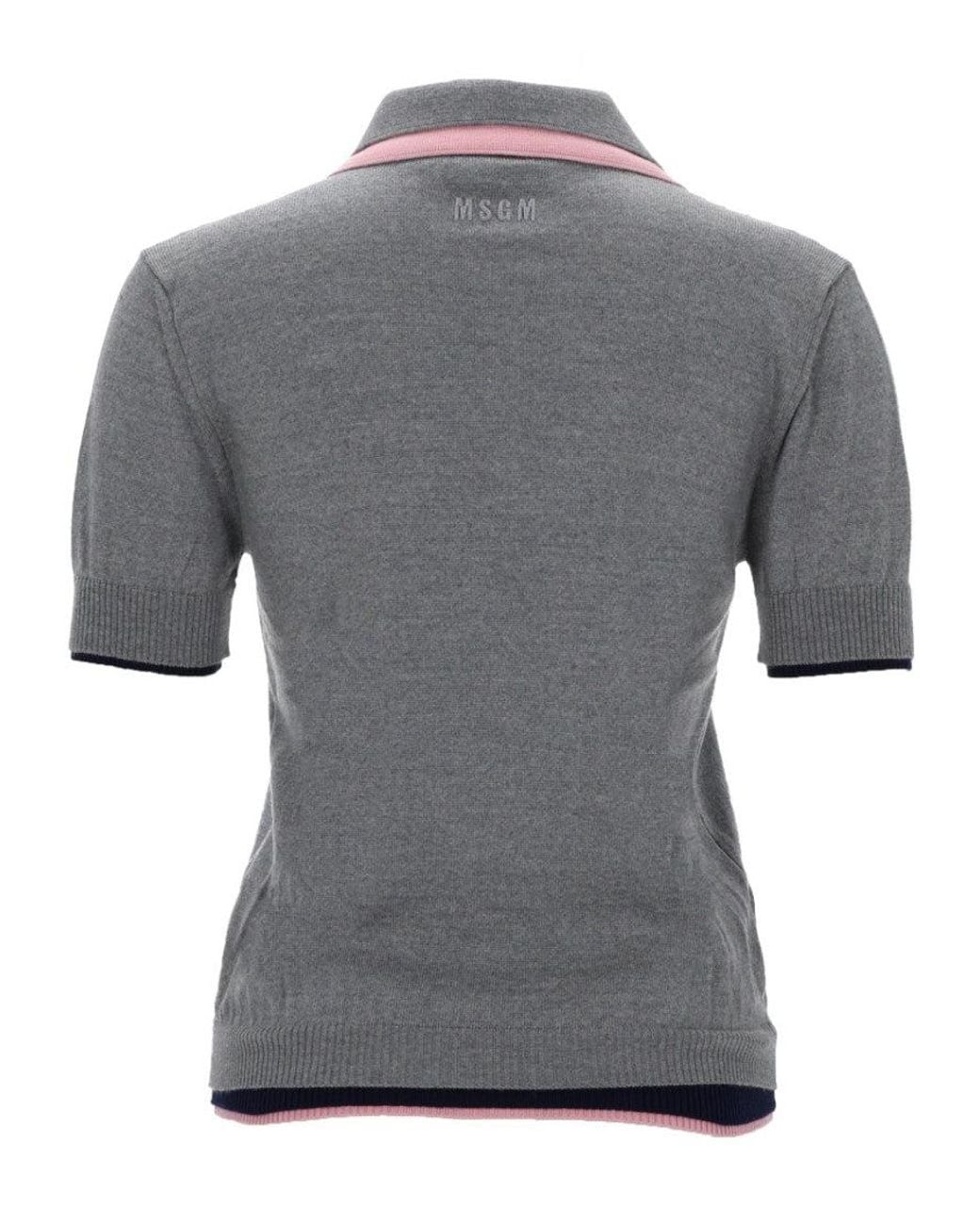 MSGM Gray Solid Shirt Collar Polo