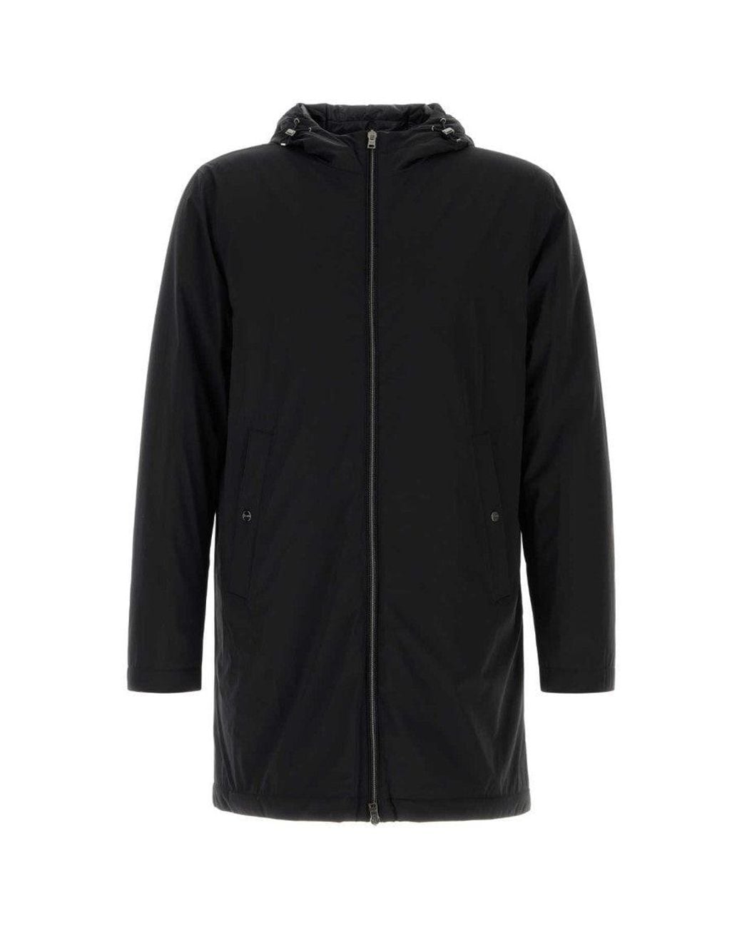 Herno Black Hooded Long Coat for men