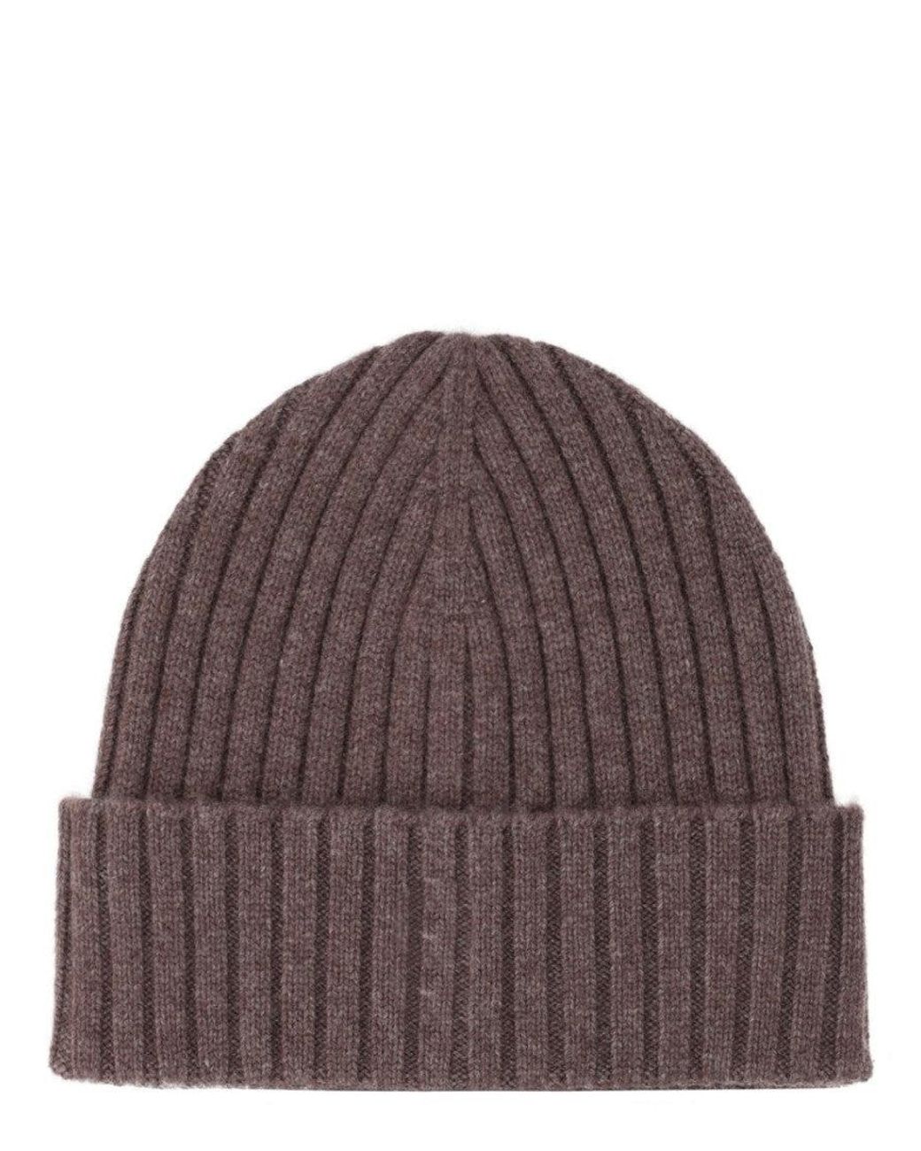 Sporty & Rich Brown Logo Ribbed Beanie for men