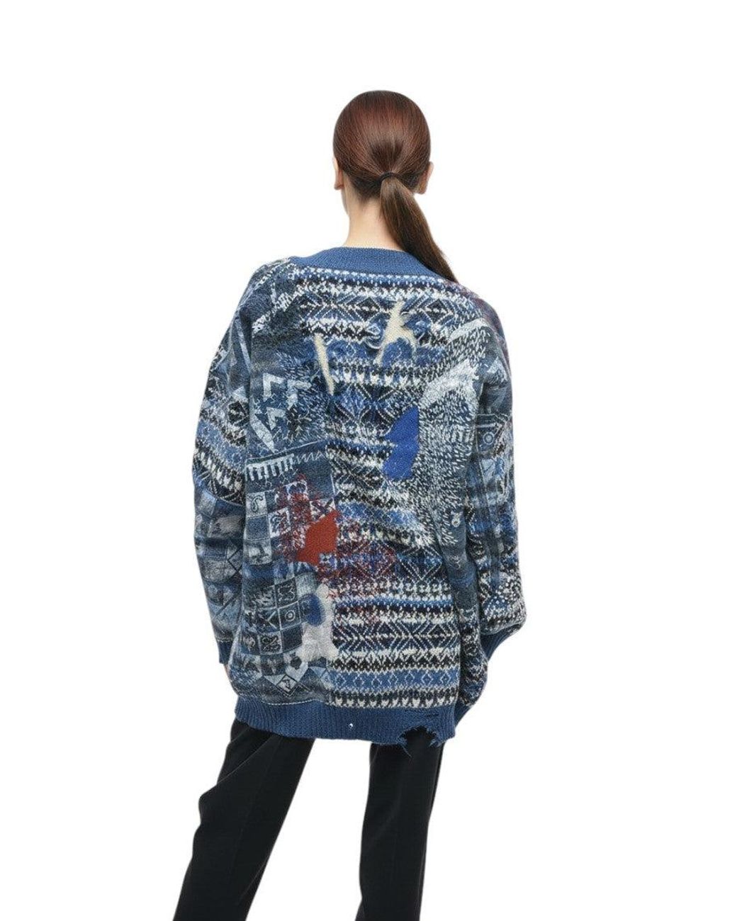 Maison Margiela Blue Jacquard V Neck Sweater