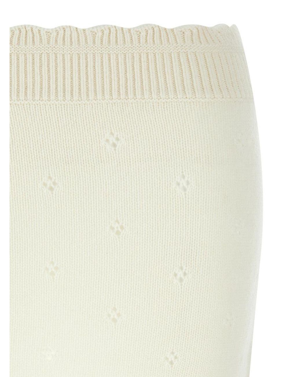 Chloé Natural Jacquard Logo Openwork Knit Skirt
