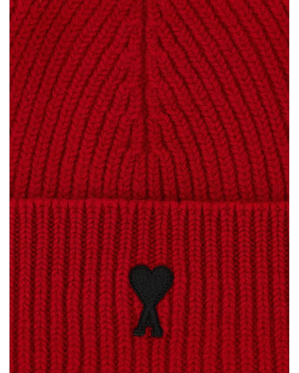 AMI Red Logo Beanie Cap for men