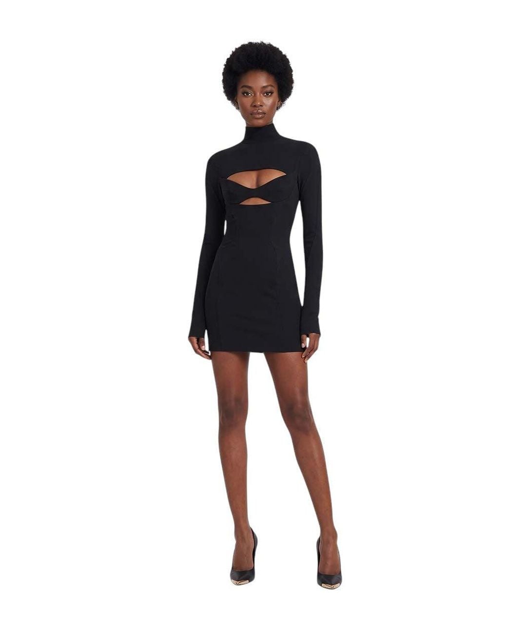 Mugler Black Solid Turtle Neck Mini Dress
