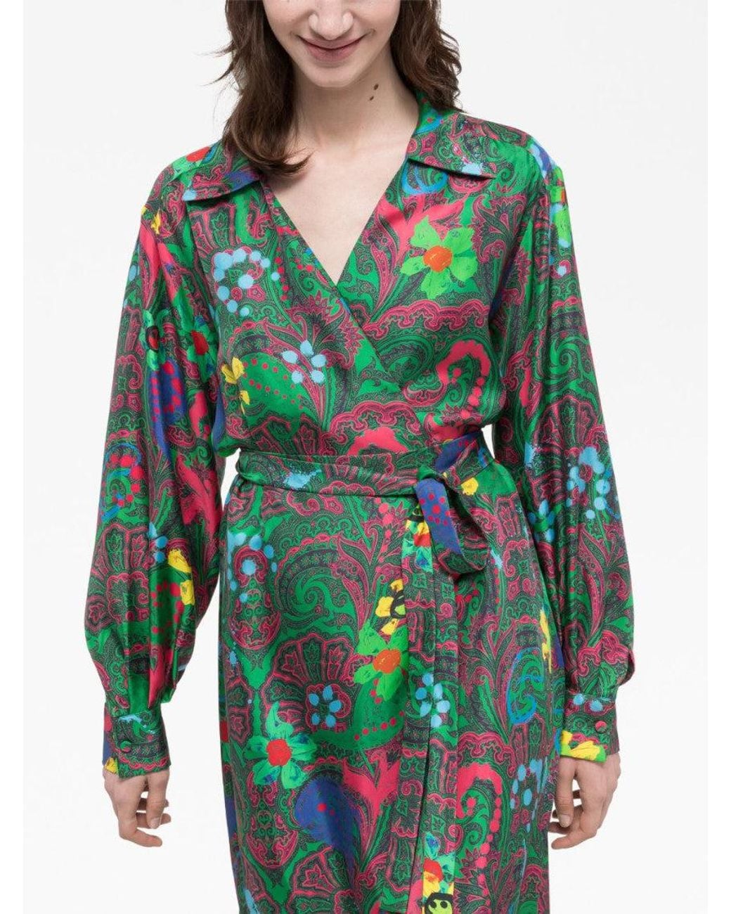 AZ FACTORY Green Paisley Print Long Wrap Dress