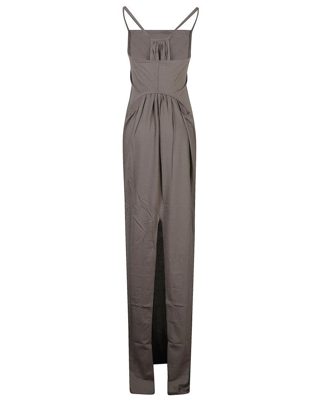 Rick Owens Gray Sculpted Long Dress With Low Back And Back Slit For