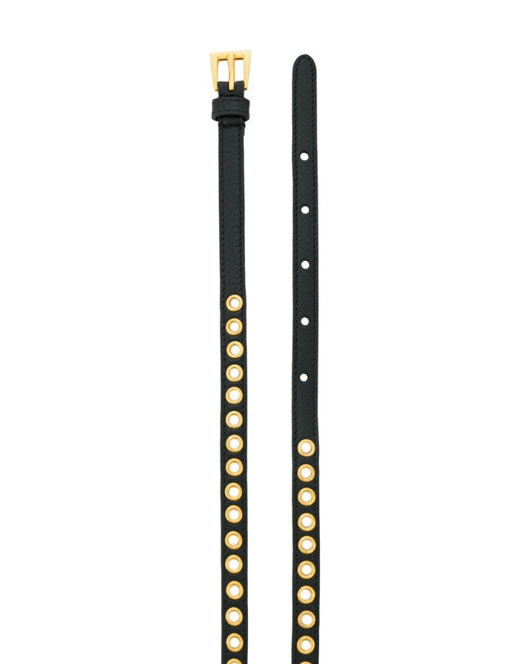 Prada Black Skinny Eyelet Embellished Belt