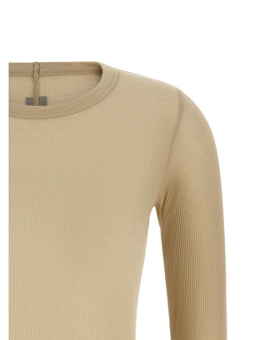Rick Owens Natural Viscose Long Sleeve T-Shirt