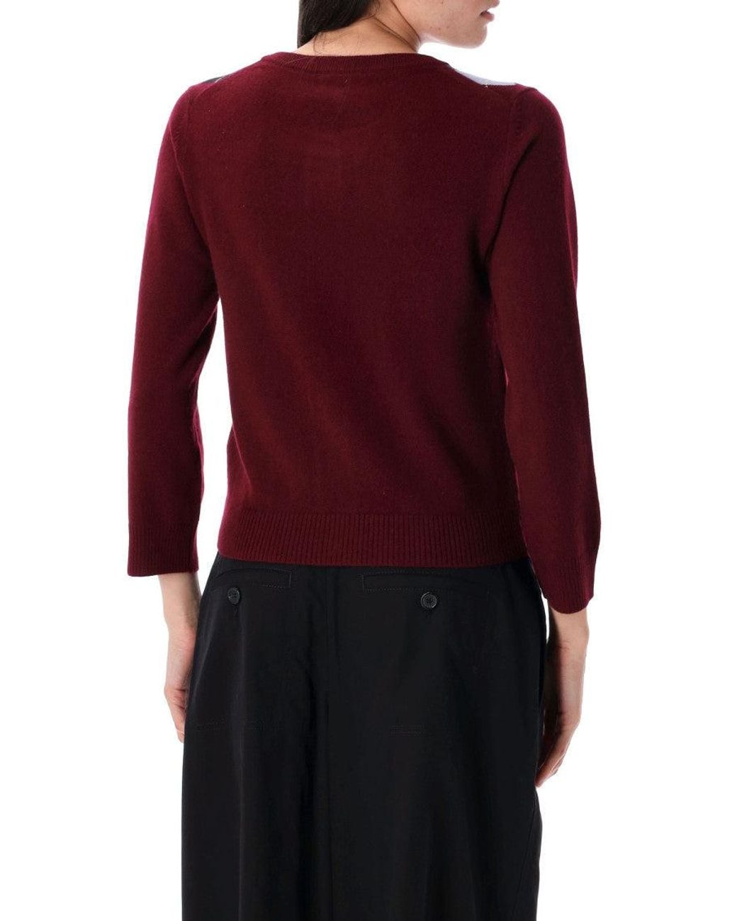 Ganni Red Argyle-Pattern Cardigan