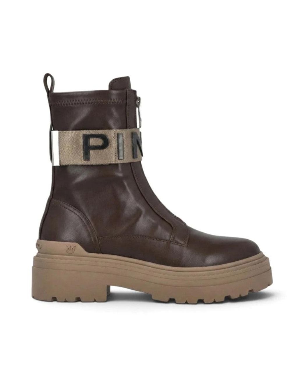 Pinko Brown Logo Carryover Boots