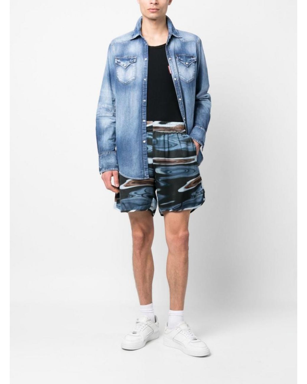 BLUE SKY INN Blue Graphic Print Track Shorts for men