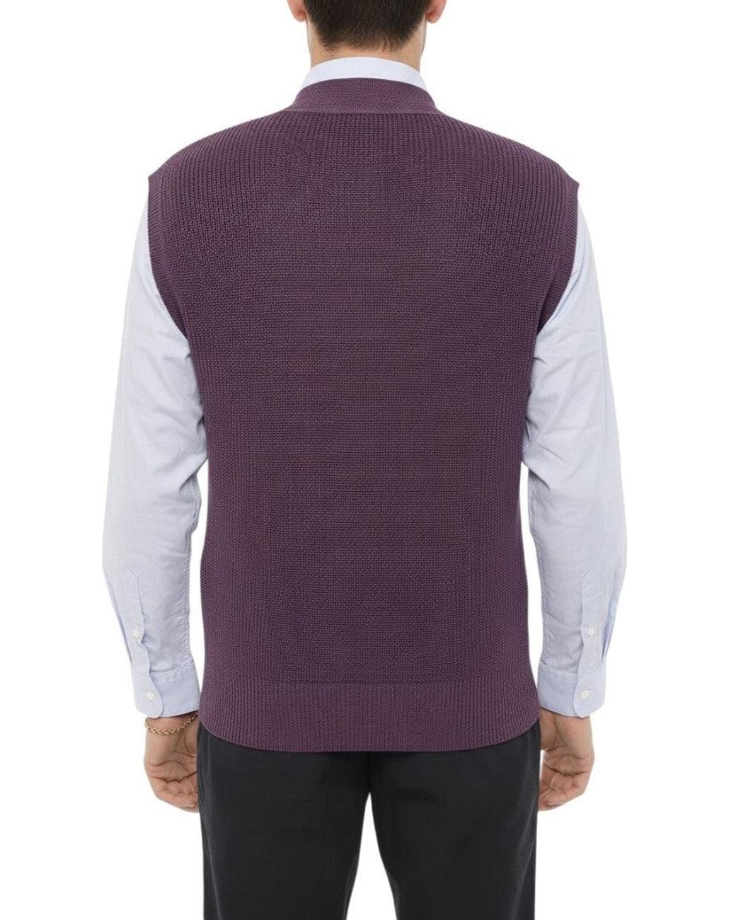 PT01 Purple Sleeveless V Neck Sweater for men