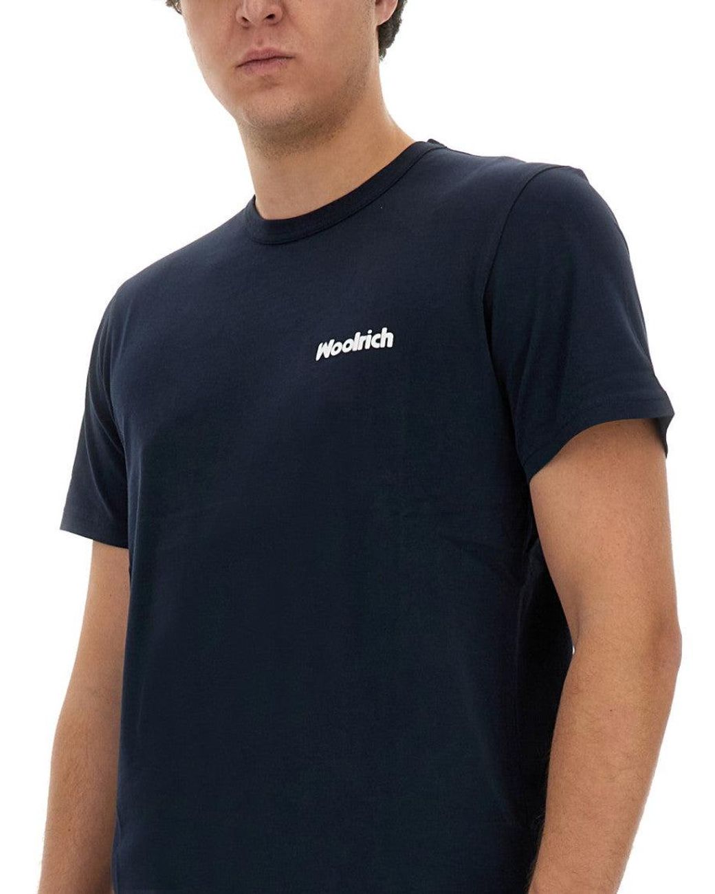 Woolrich Blue Logo T-Shirt Cotton T-Shirts for men