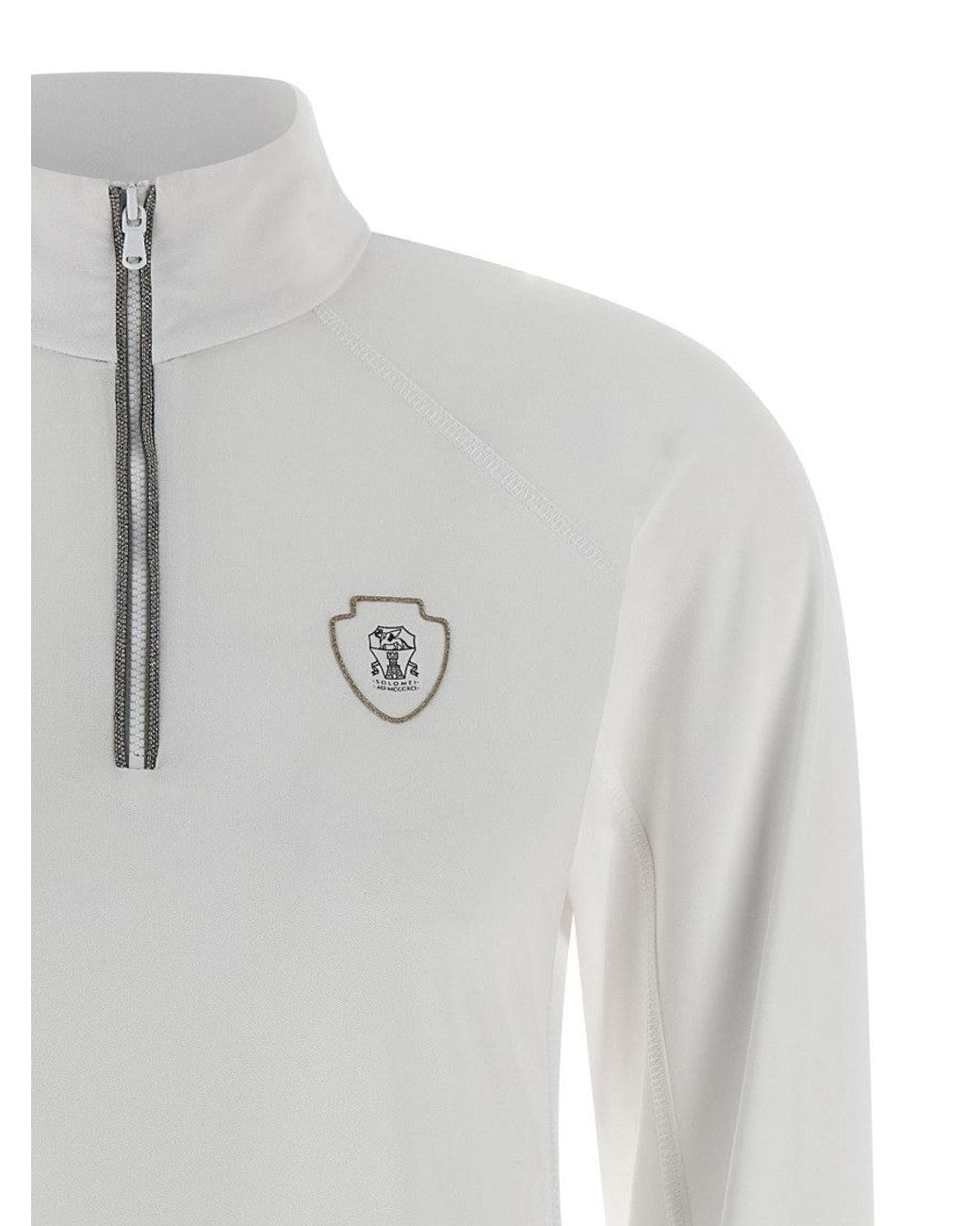 Brunello Cucinelli White Logo Mock Collar Sweater