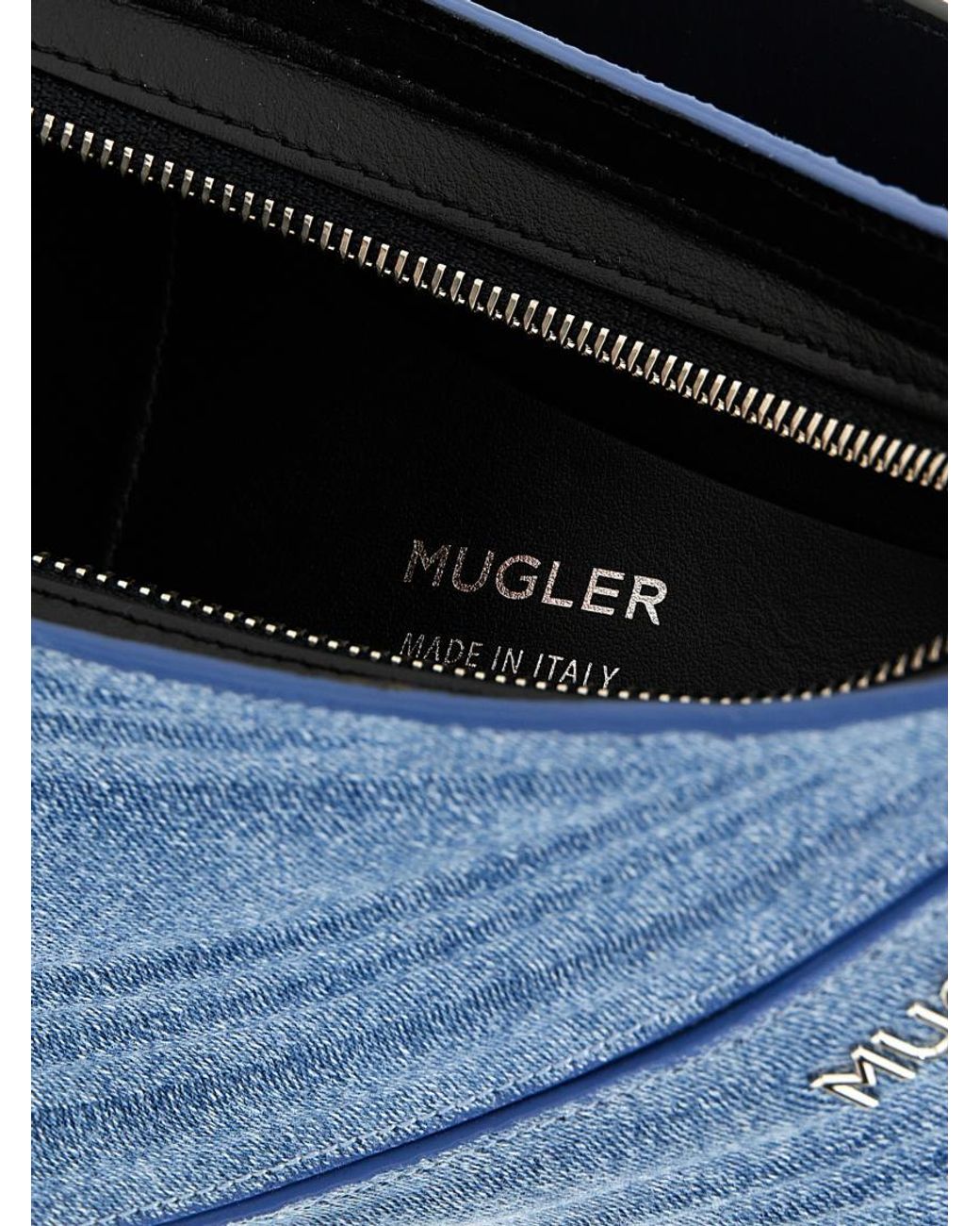 Mugler Blue Denim Spiral Curve Shoulder Bag