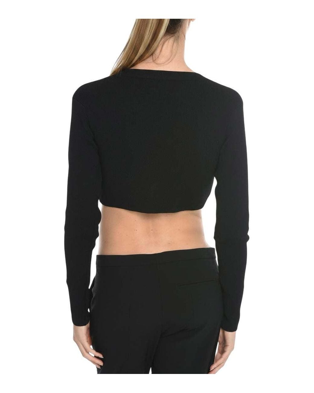Herskind Black Solid V Neck Crop Cardigan