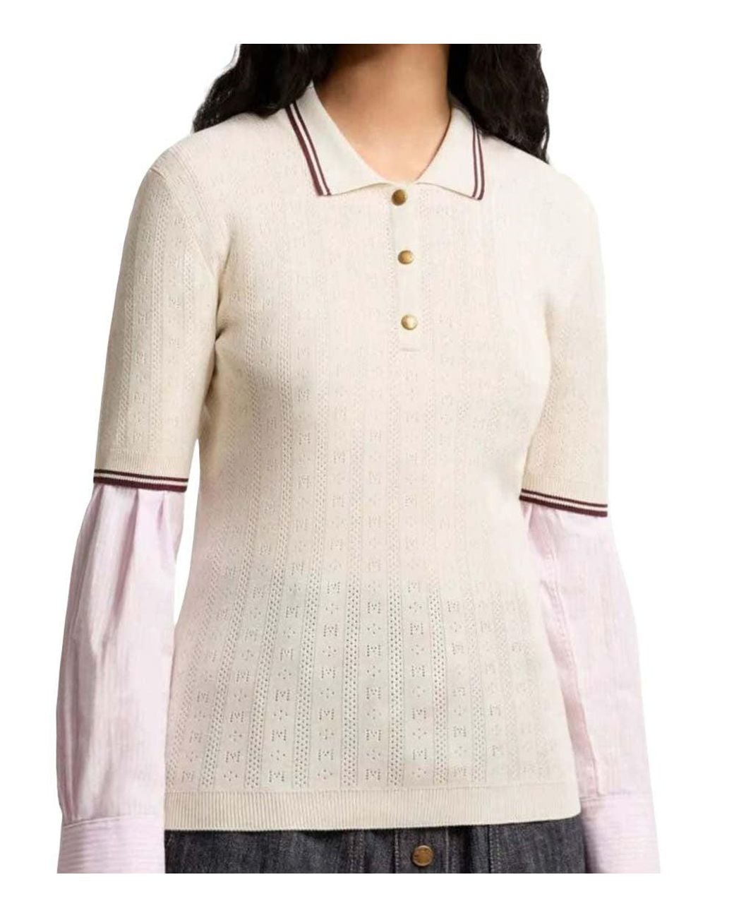 Moncler Natural Knitted Logo Polo Shirt
