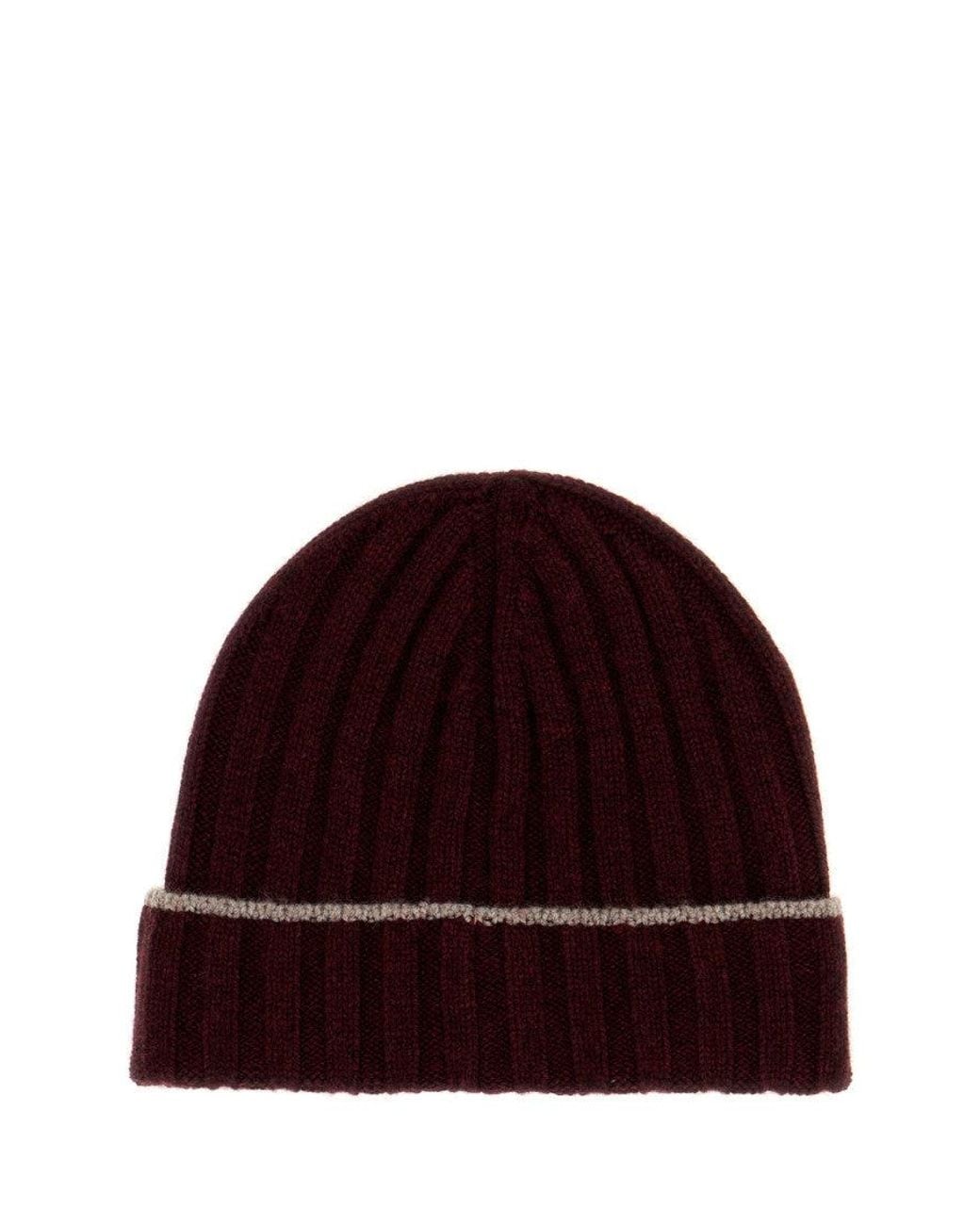 Brunello Cucinelli Red Burgundy Knitted Beanie Cap for men
