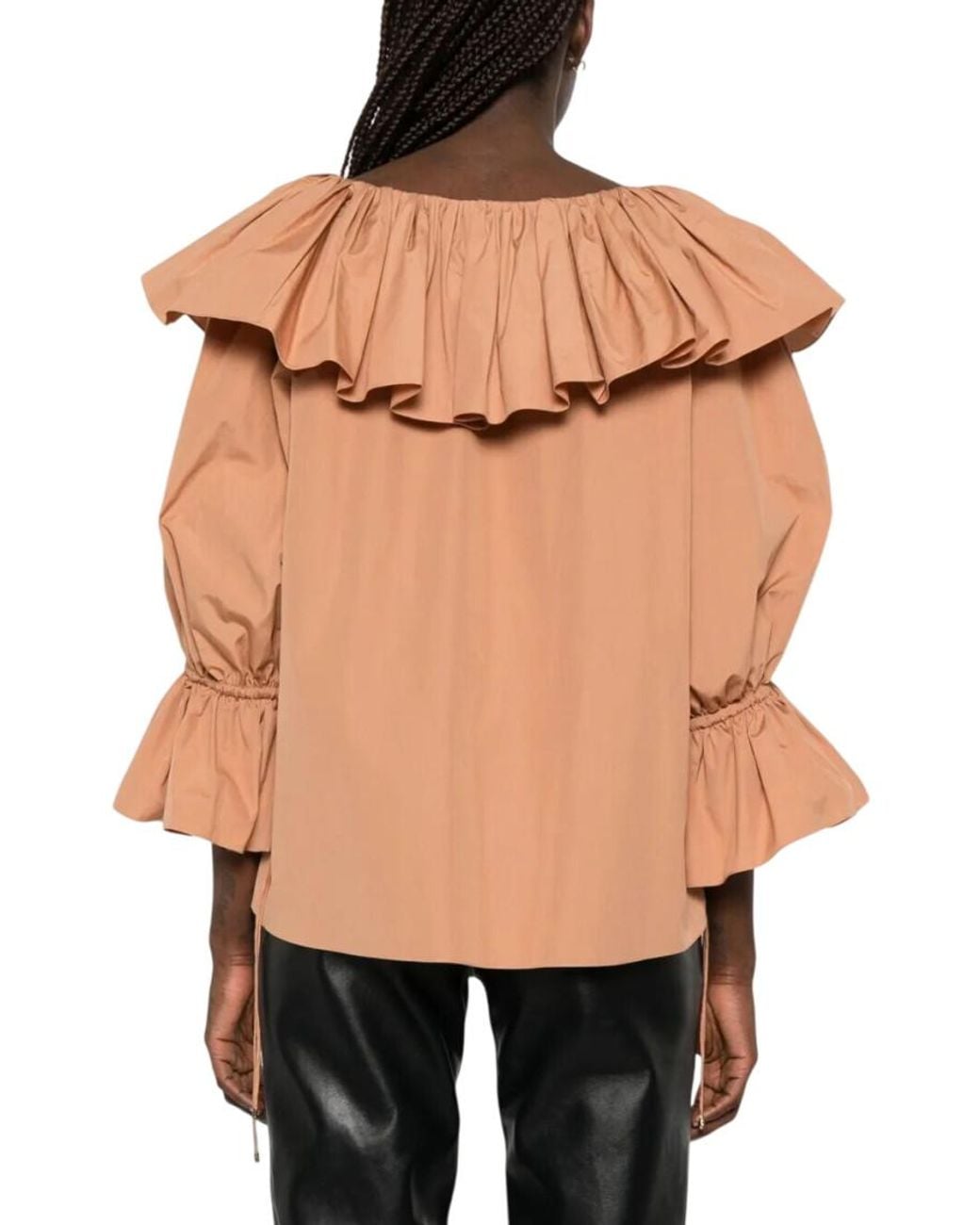 Chloé Brown Round Neck Ruffled Top