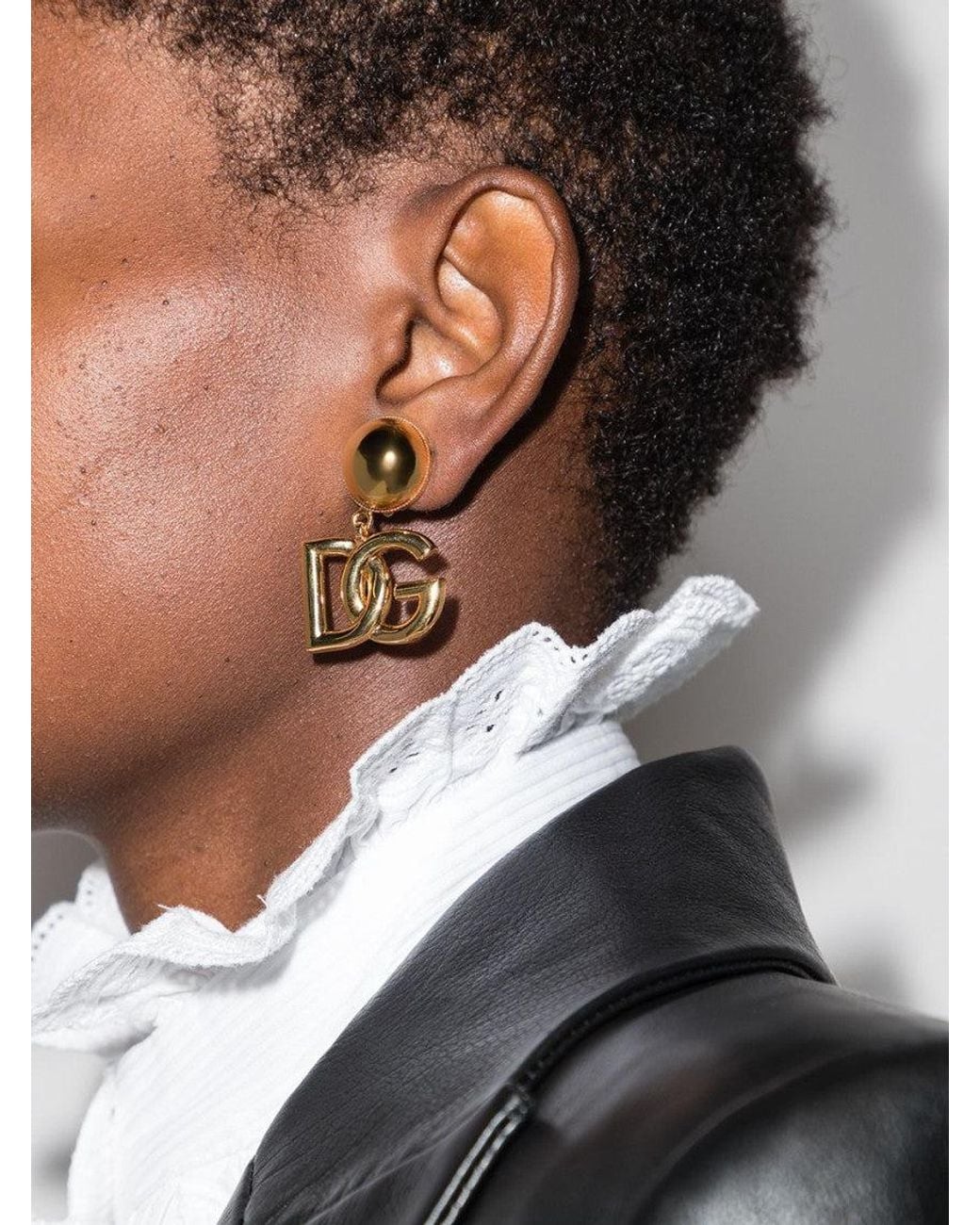 Dolce & Gabbana Metallic Golden Logo Earrings
