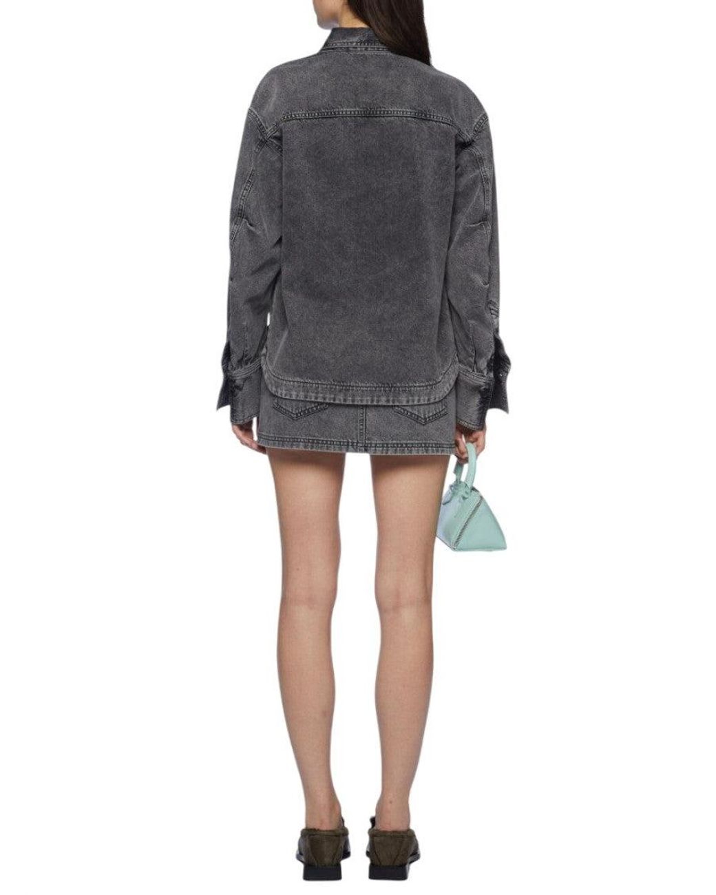 The Attico Gray Solid Shirt Collar Jacket