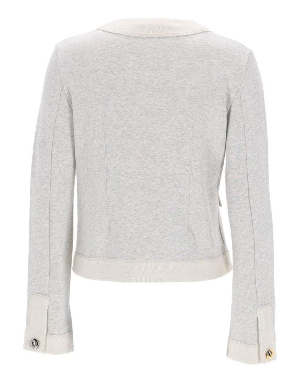Moschino White Solid Round Neck Cardigan