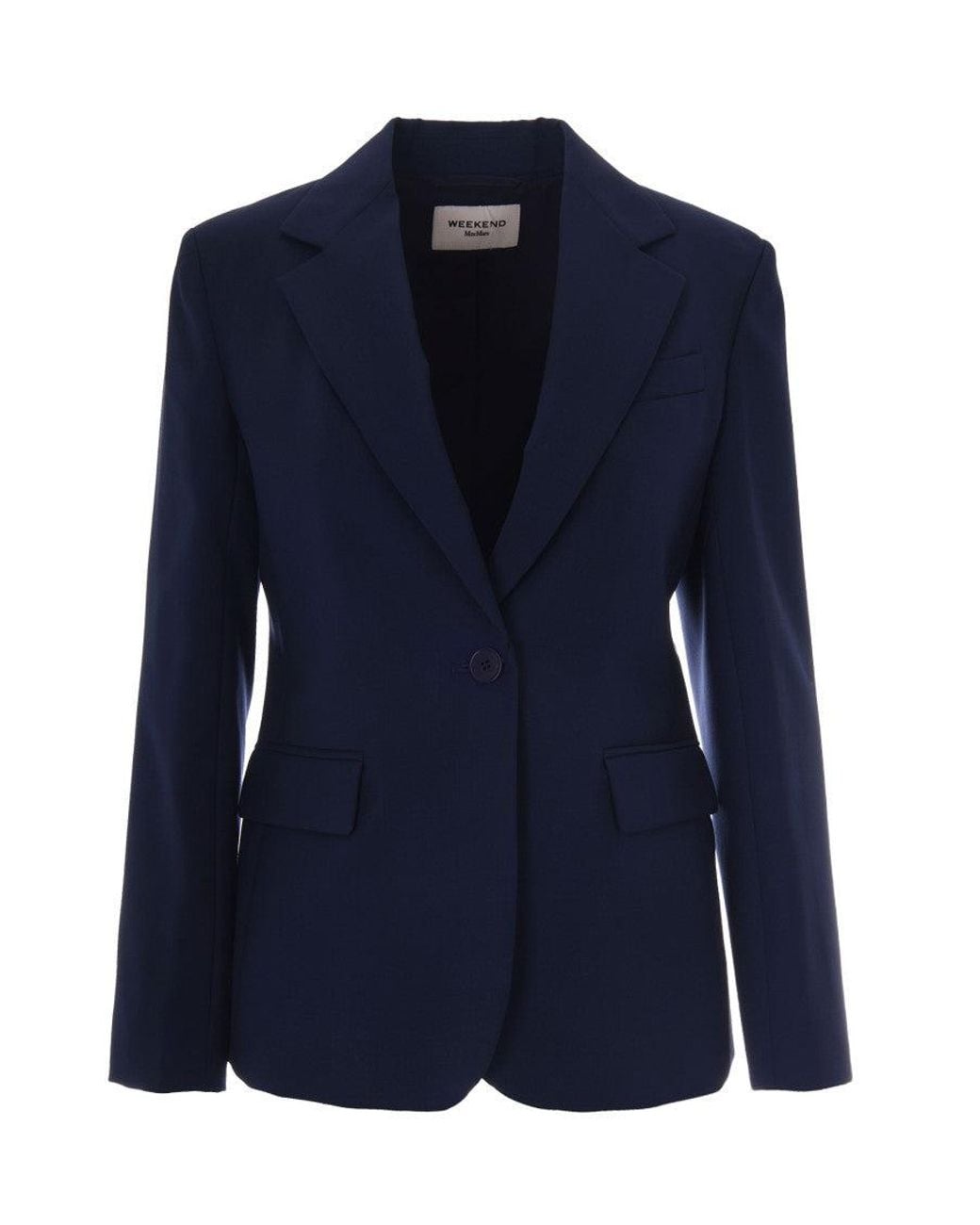 Weekend by Maxmara Blue Solid Notched Lapel Blazer