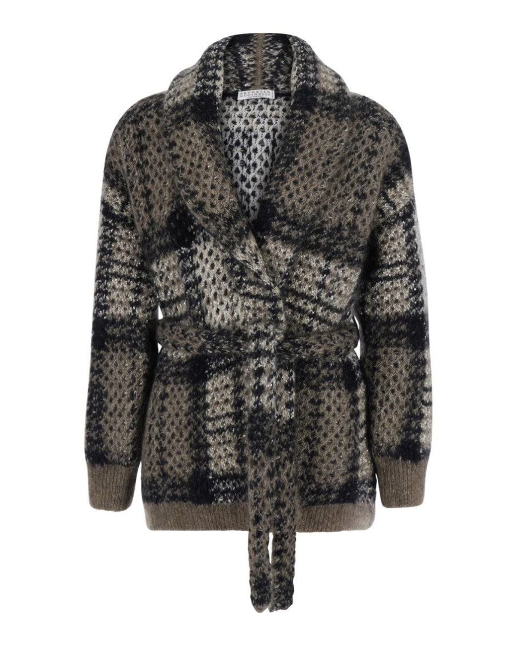 Brunello Cucinelli Gray Brunello Cucinelli Sequin-Embellished Mohair Wool Blend Cardigan
