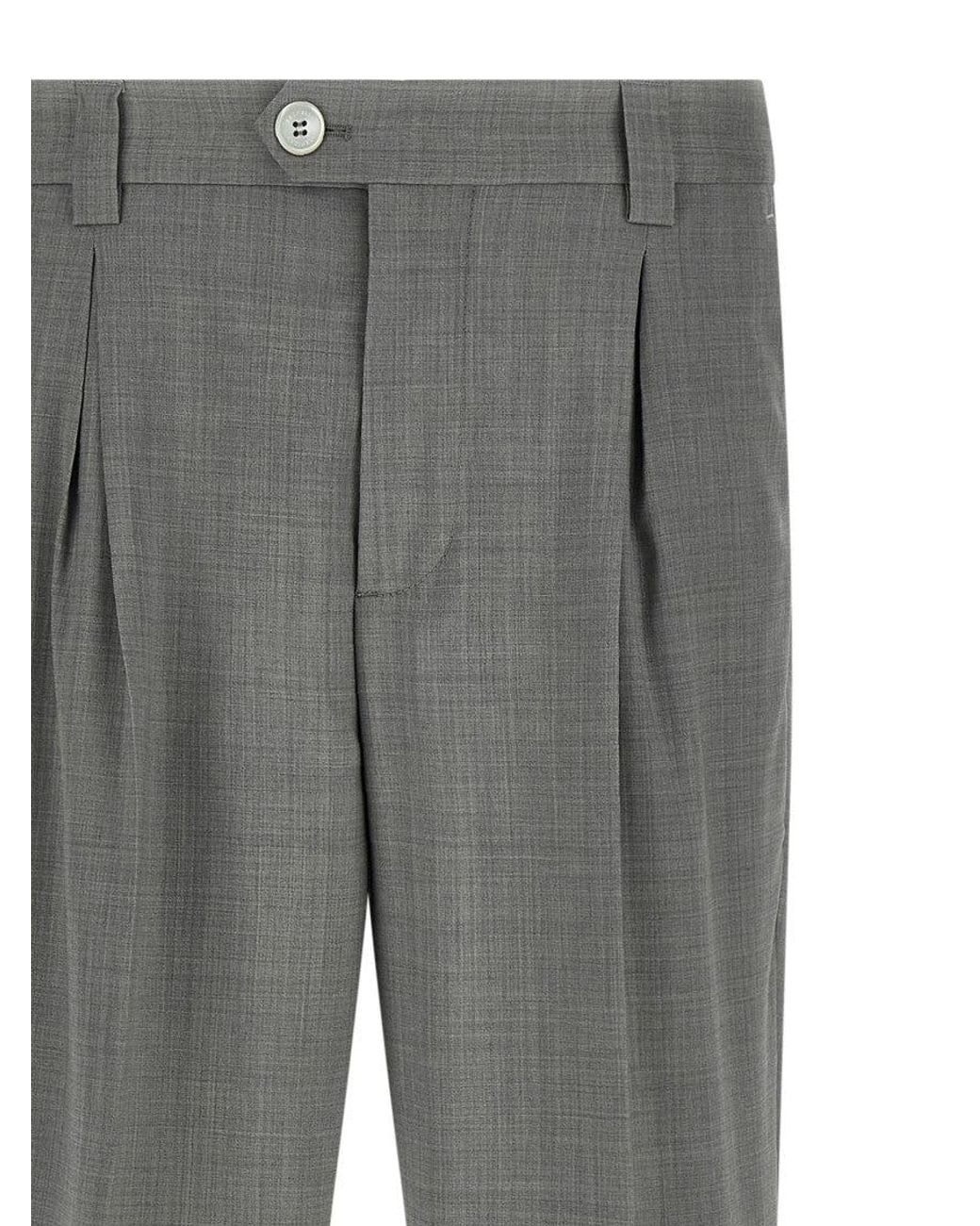 Brunello Cucinelli Gray Mélange Wool Pants for men