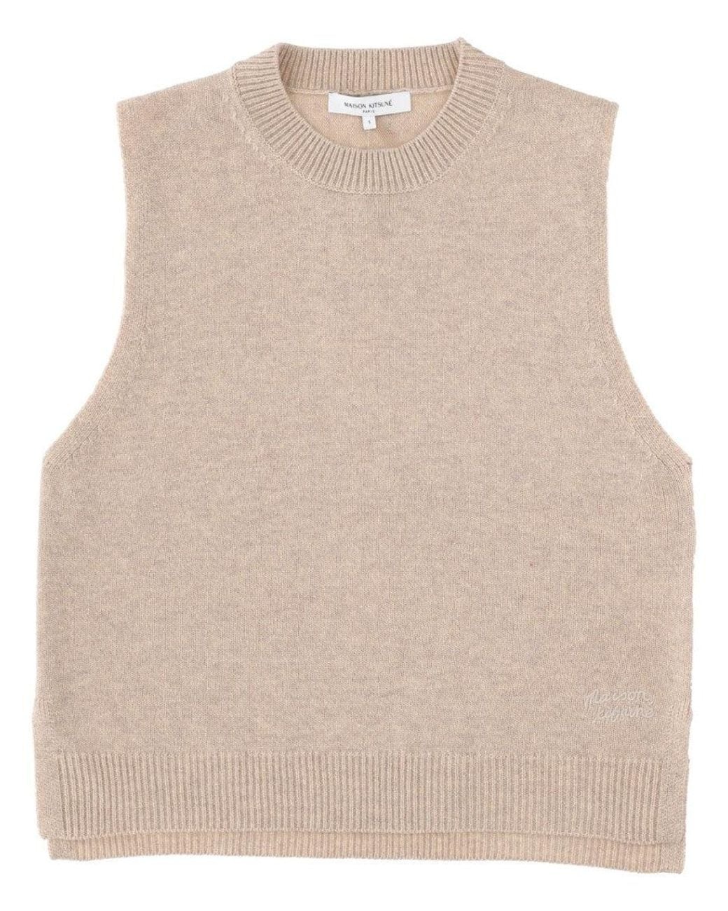 Maison Kitsuné Natural Ribbed Boxy Wool Vest
