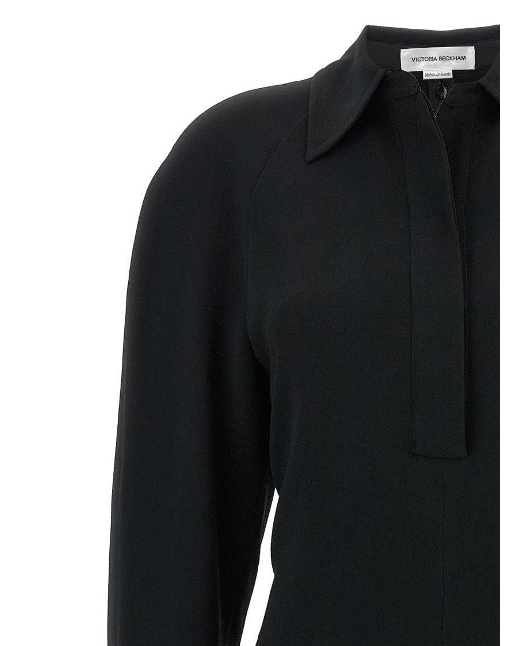 Victoria Beckham Black 'Long Sleeve Polo Collar Midi' Dress