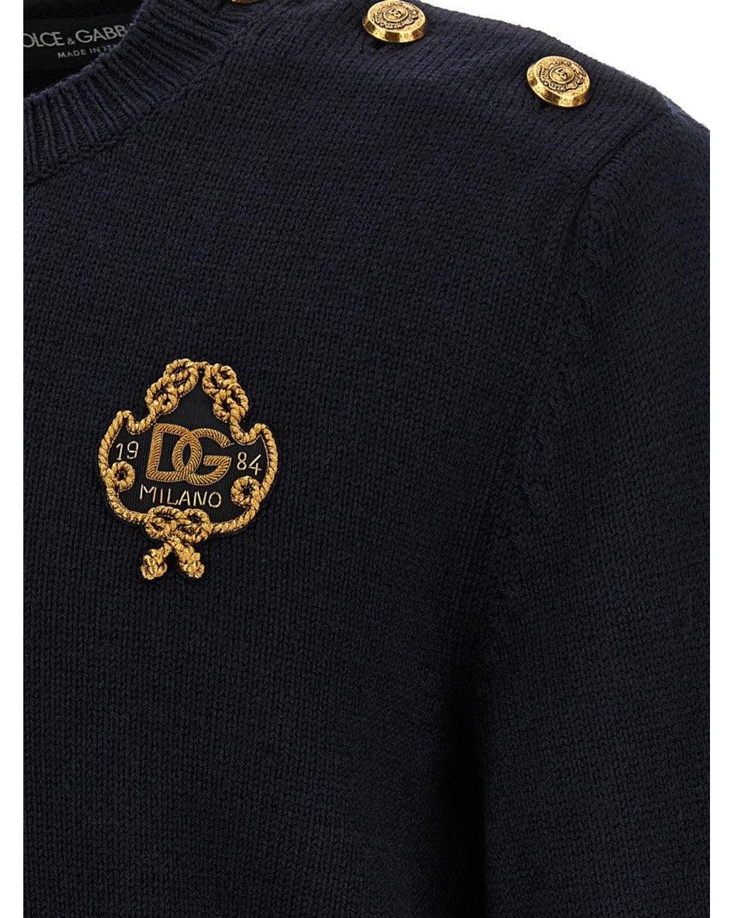Dolce & Gabbana Blue Dolce & Gabbana Embroidered Coat Of Arms Sweater for men