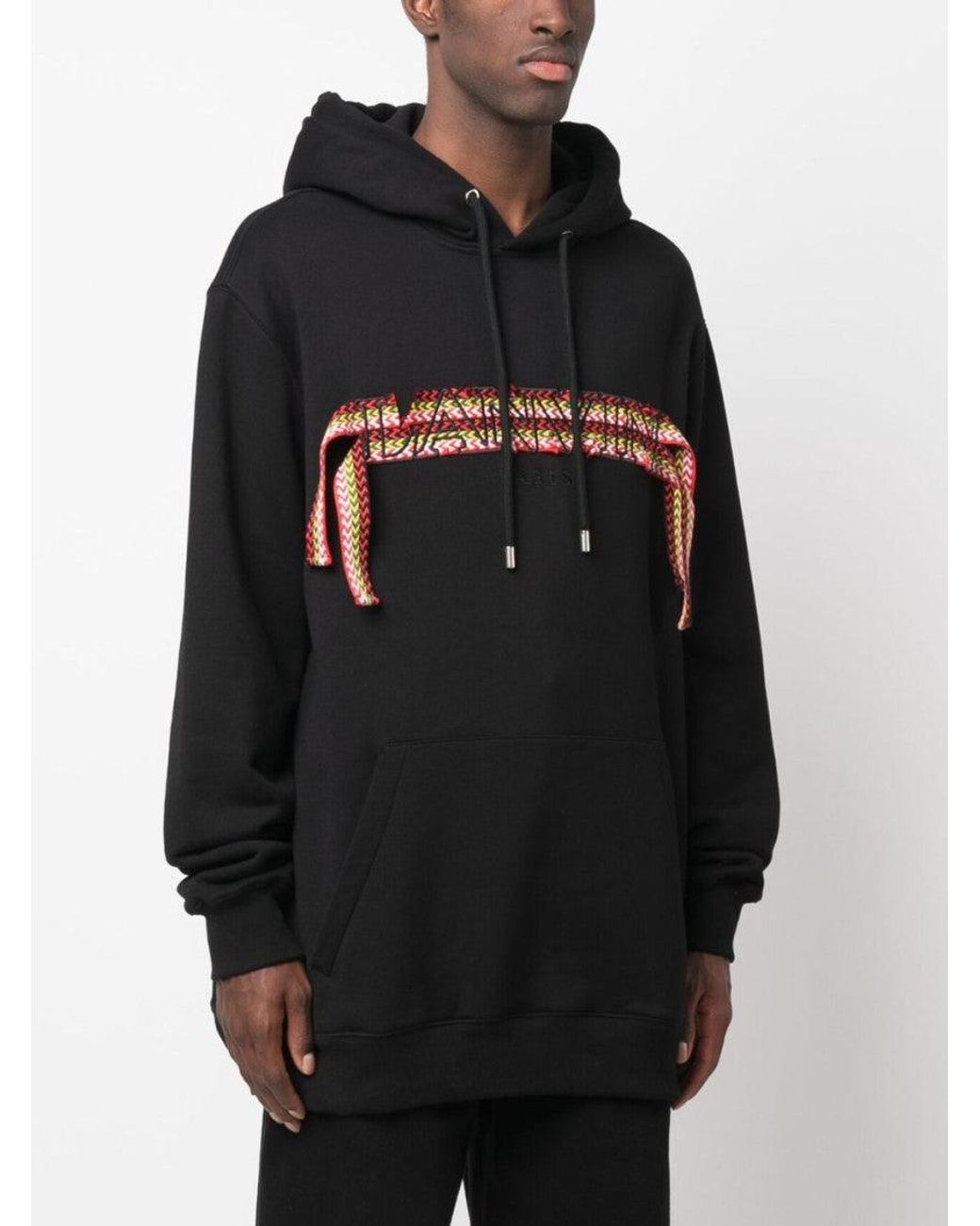Lanvin Black Oversized Logo-Appliqu Hoodie for men