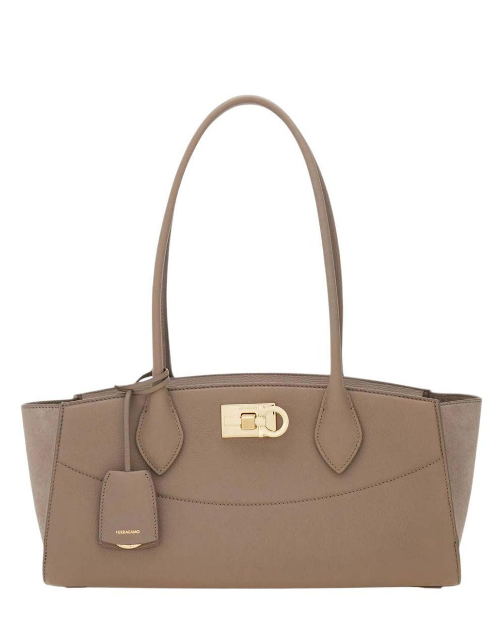 Ferragamo Brown Taupe Studio Medium Shoulder Bag