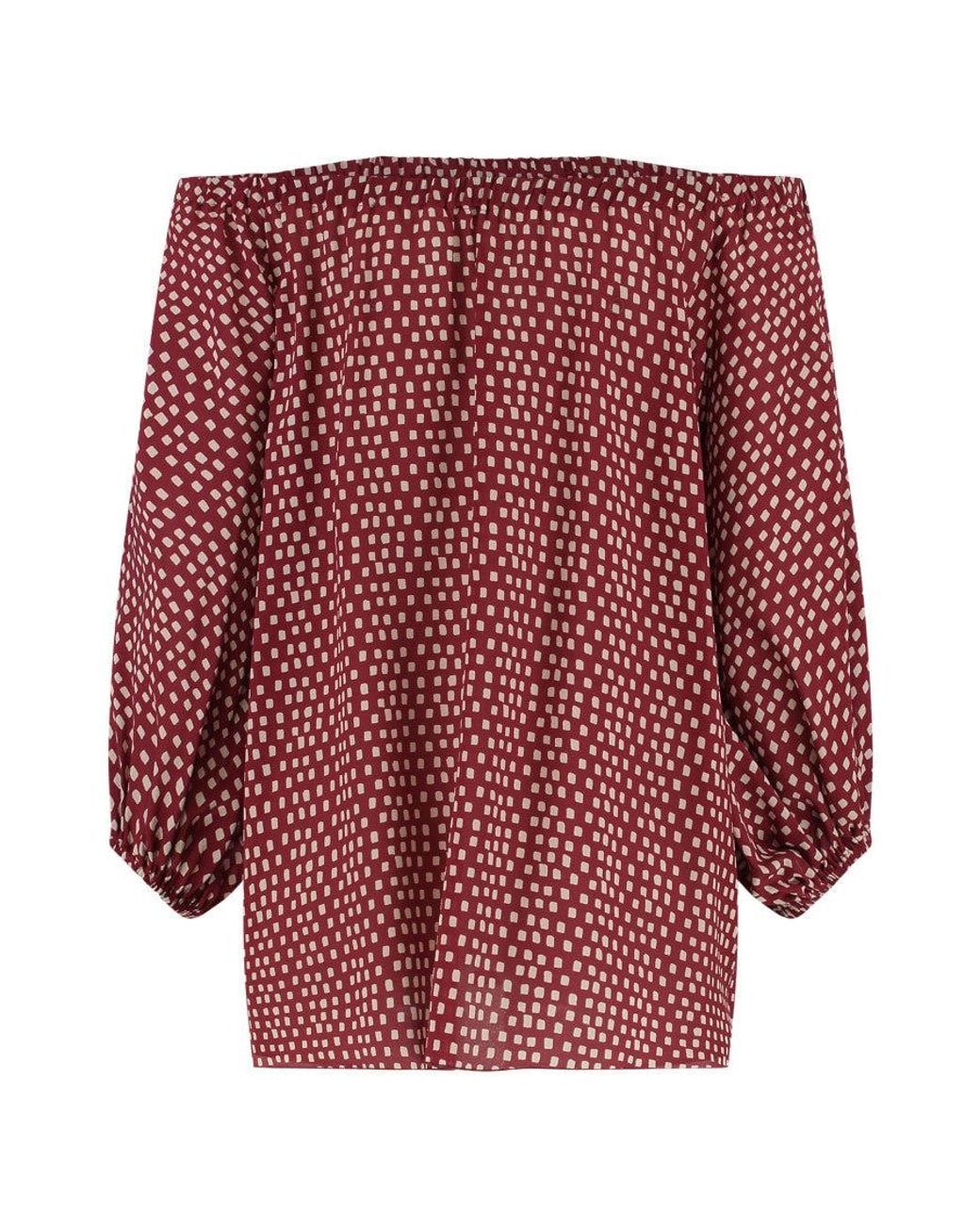 MARINE SERRE Red Printed Off Shoulder Top