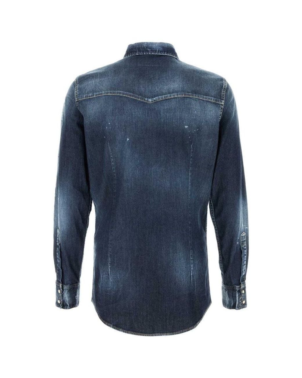 DSquared² Blue Dark Stretch Denim Western Shirt for men