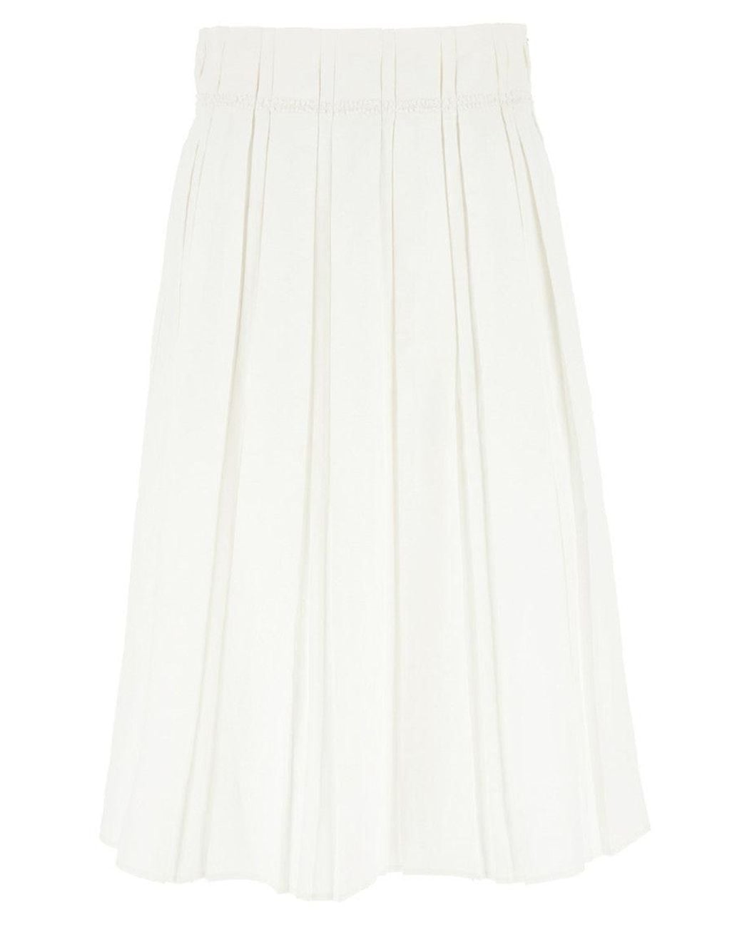 Jil Sander White Pleated Linen Midi Skirt