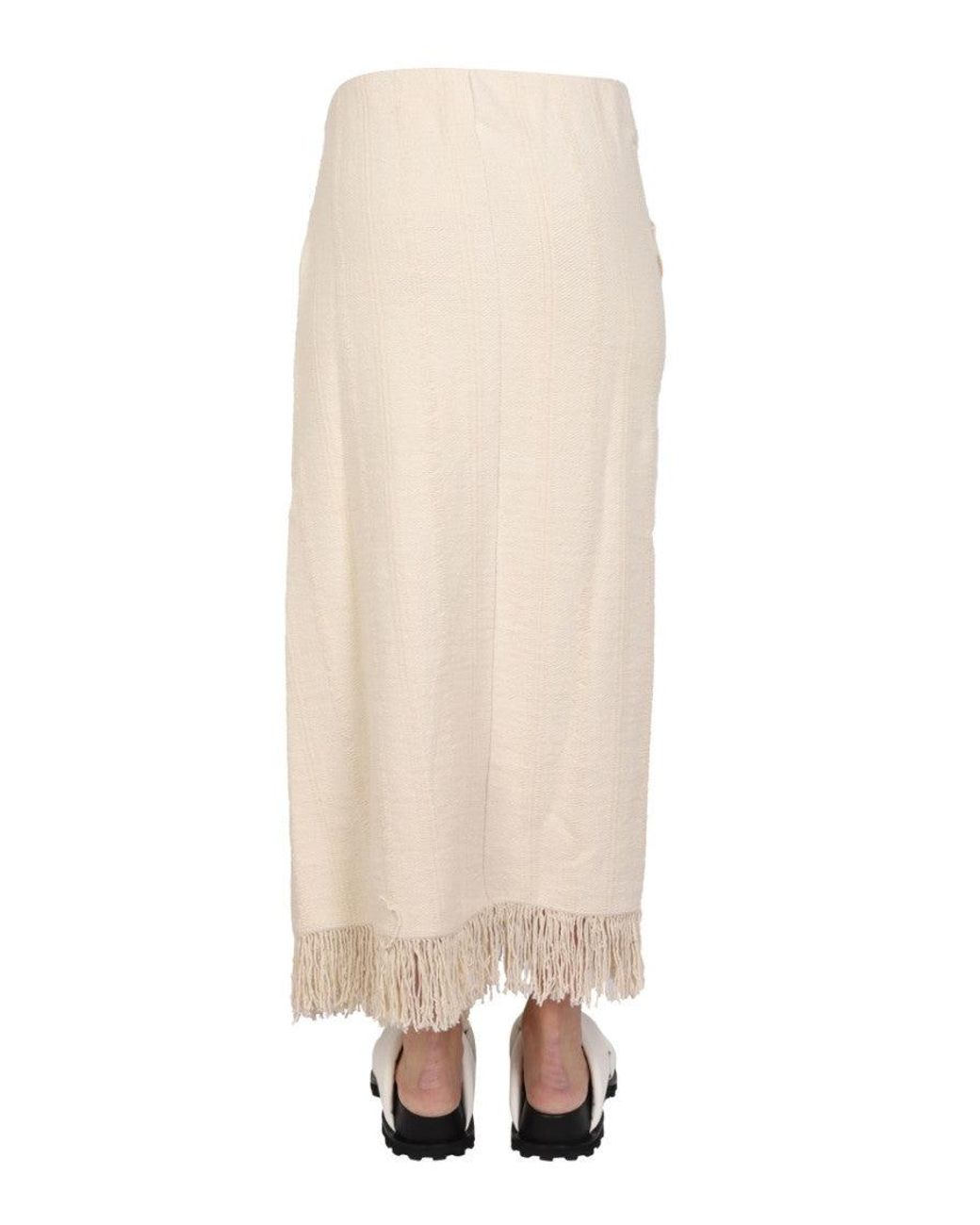 Jil Sander Natural Fringed Wrap-Effect Midi Skirt